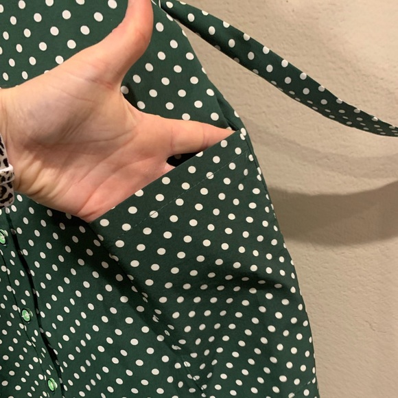 Green Polka Dot | Swing Midi Dress with Pockets and Tie Waist | Size S - Picture 5 of 8